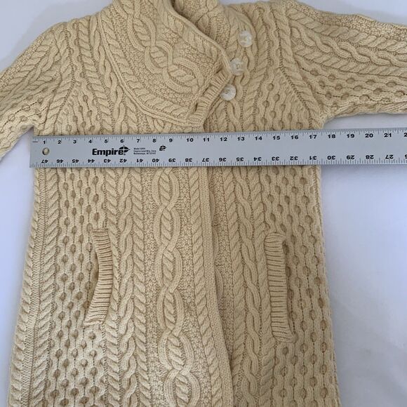 Aran Crafts Sweater Cardigan Women XS Beige Cream Button Chunky Cable Knit Irish - Picture 7 of 8